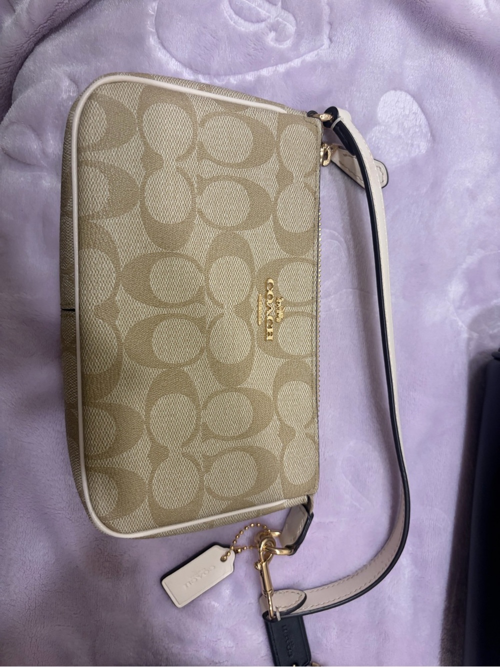 Coach Tan Signature Canvas Wristlet with Gold Hardware